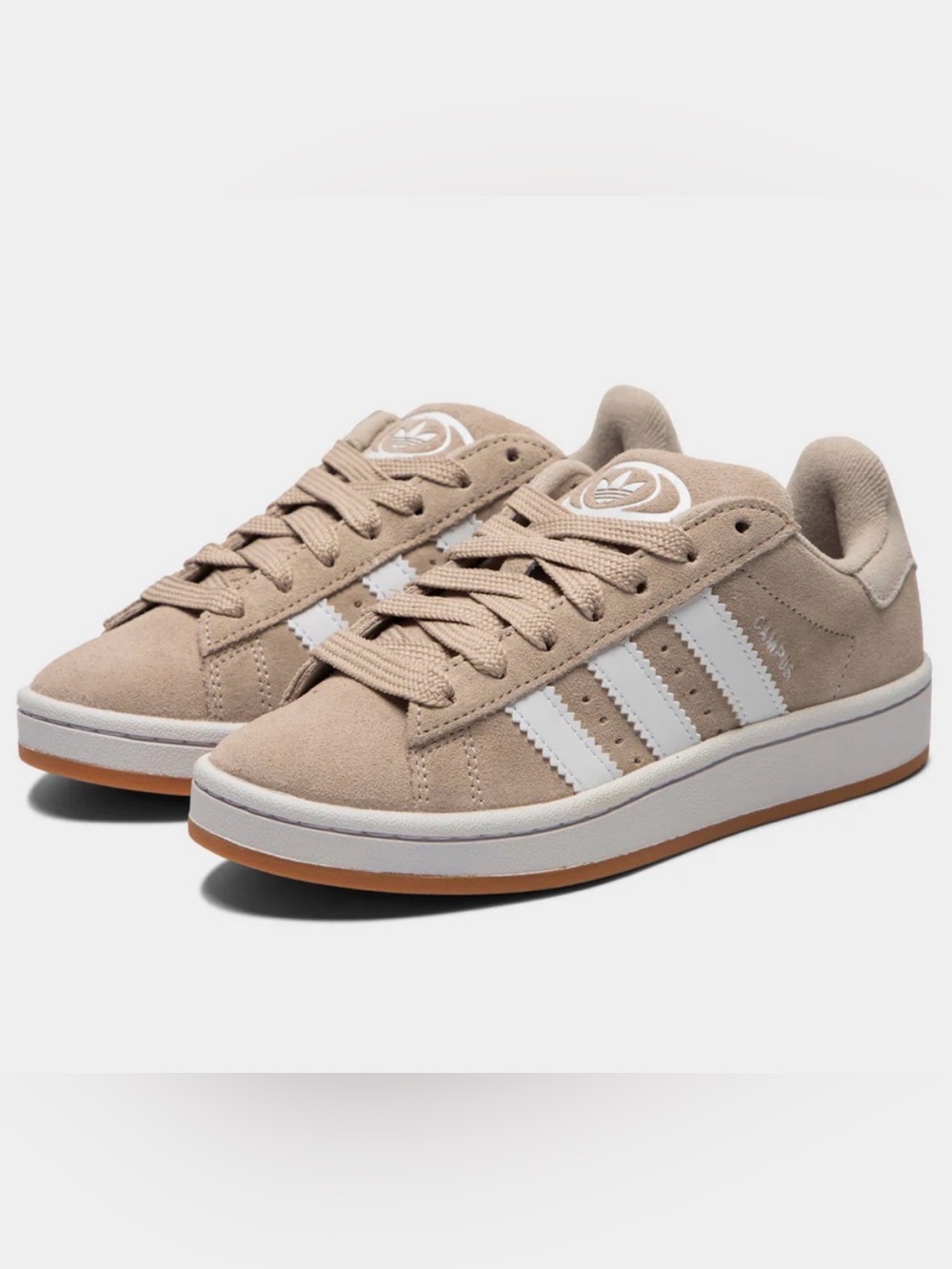 adidas Beige Suede Sneakers with White Stripes